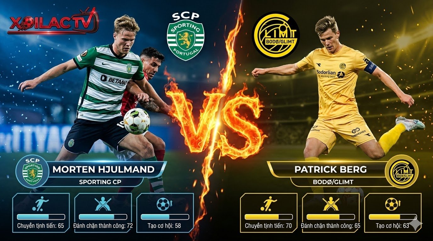 So sánh chỉ số đối đầu điểm nóng giữa Morten Hjulmand và Patrick Berg trận Sporting vs Bodø/Glimt