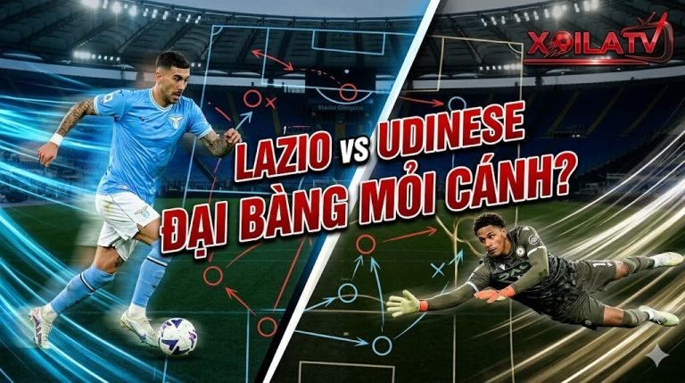 Nhận định chiến thuật trận đấu Lazio vs Udinese vòng 34 Serie A. Đồ họa trực quan Đại bàng mỏi cánh do Xoilac TV thiết kế.