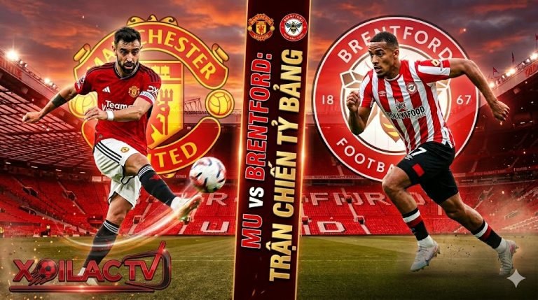 Hình ảnh đối đầu căng thẳng giữa Bruno Fernandes và Igor Thiago trong bài nhận định MU vs Brentford vòng 34 Ngoại hạng Anh tại Xoilac TV.