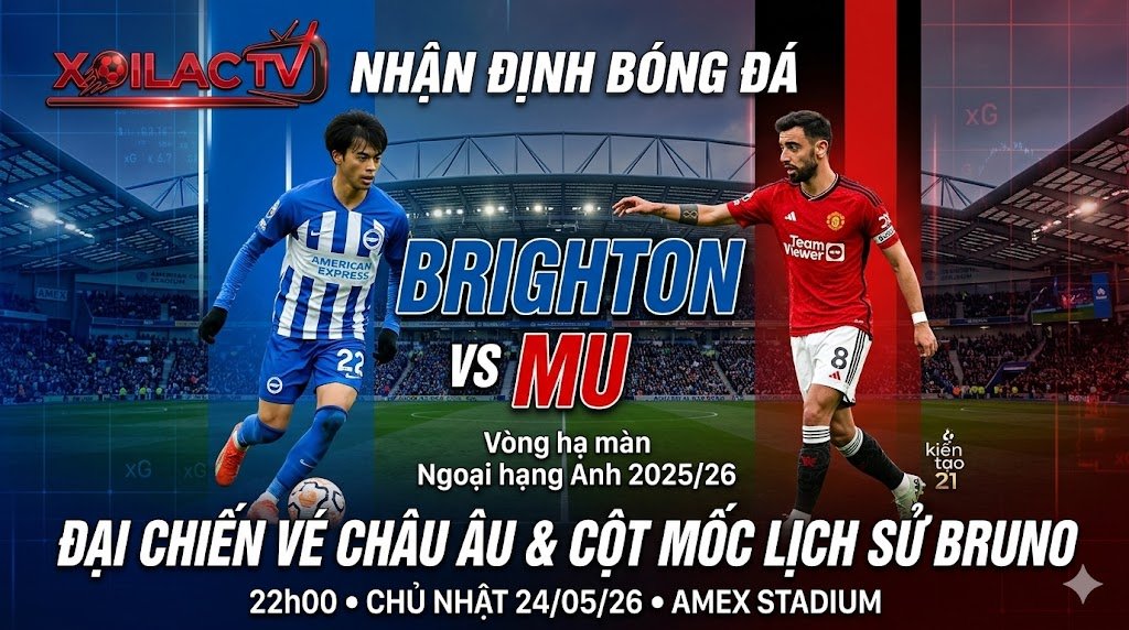 Ảnh đại diện nhận định Brighton vs MU với Kaoru Mitoma và Bruno Fernandes trên Xoilac TV