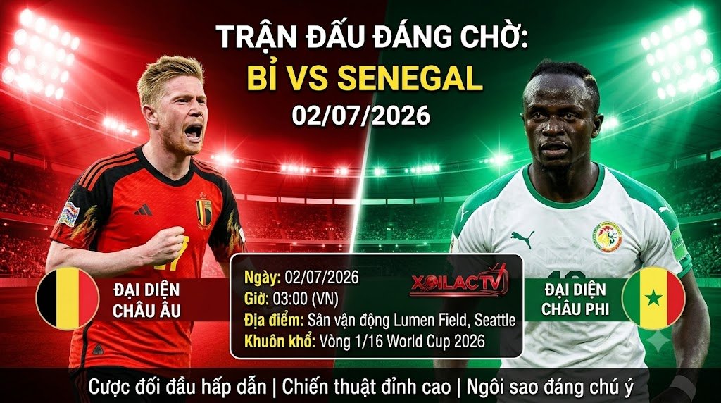 Nhận định trận đấu Bỉ vs Senegal vòng 1/16 World Cup 2026 trực tiếp trên Xoilac TV