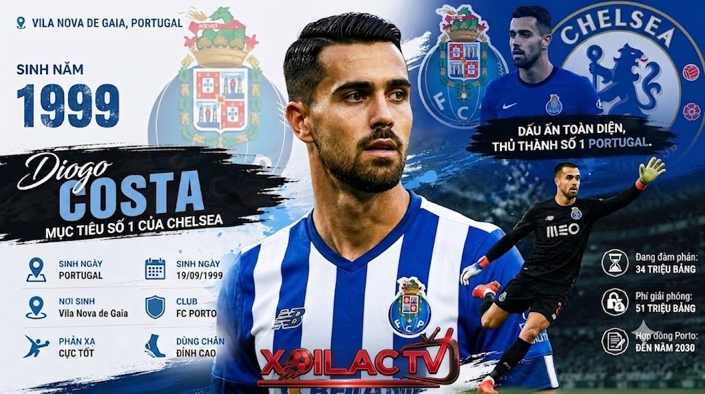 Thủ môn Diogo Costa trở thành mục tiêu chuyển nhượng hàng đầu của Chelsea với mức phí giải phóng hợp đồng 51 triệu bảng từ Porto.