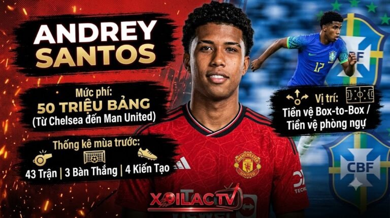 Infographic thong ke chuyen nhuong tien ve Andrey Santos gia nhap Manchester United tren Xoilac TV