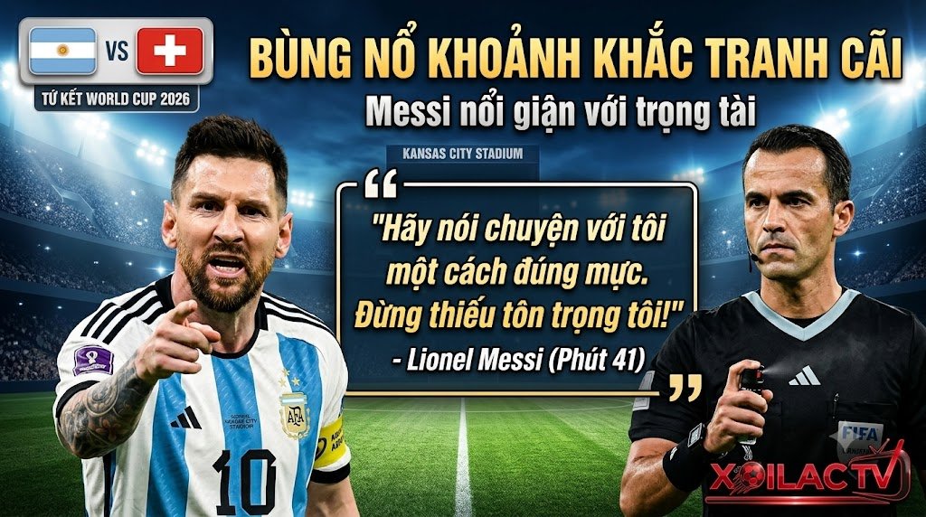 Lionel Messi nổi giận, chỉ tay chất vấn trọng tài Joao Pinheiro trong trận tứ kết World Cup 2026 giữa Argentina vs Thụy Sĩ.