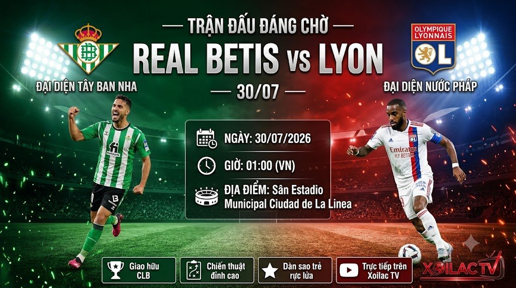 Nhận định trận đấu Real Betis vs Lyon 01h00 ngày 30/07/2026 chi tiết từ Xoilac TV.