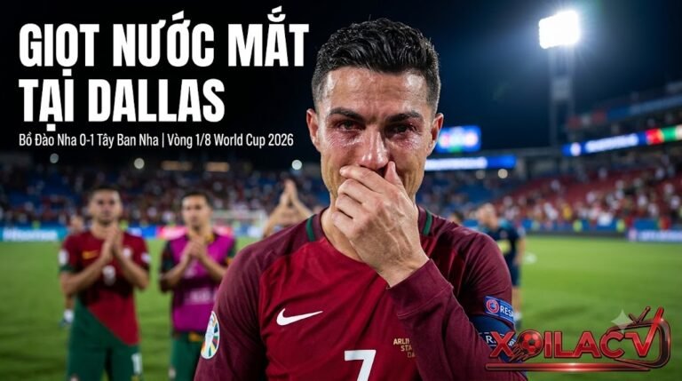 Hình ảnh Cristiano Ronaldo bật khóc nức nở đầy tiếc nuối khi Bồ Đào Nha thất bại trước Tây Ban Nha tại vòng 1/8 World Cup 2026.